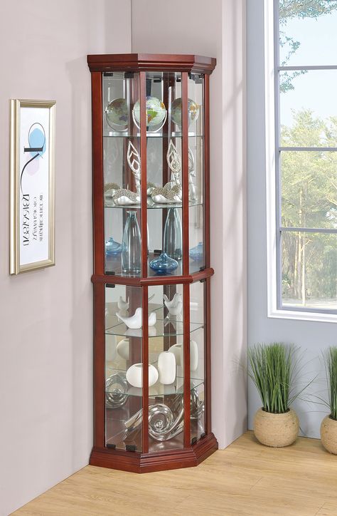 Vitrina Curio Cabinet Decor, Crockery Cabinet Design, Corner Curio Cabinet, Corner Curio, Corner Display Cabinet, Crockery Cabinet, Crockery Unit Design, Curio Cabinets, Glass Cabinets