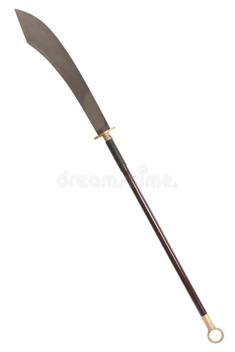 Photo about Guan Dao Kwan Dao or Kuan Tao Chinese pole weapon reclining moon blade isolated on white background with clipping path. Image of asian, spear, knife - 25903418 Guan Dao, Bow Staff, Bo Staff, Cool Swords, Alien Creatures, Bird Art Print, Monkey King, High Fantasy, Editing Background