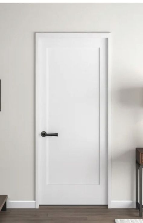 Minimal Door Trim Ideas, Pure White Doors, Plain Doors Interior, Minimal Door Trim, Modern White Doors Interior, Modern Door Trim Ideas Interior, Modern Door Frame, Single Panel Interior Doors, Modern Door Interior