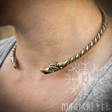 Viking Torc Nordic Torc Wolf Heads Fenrir Torc Nordic | Etsy Torc Necklace, Wolf Viking, Viking Knit Jewelry, God Clothing, Fenrir Wolf, Nordic Wedding, Viking Wolf, Viking Wedding, Norse Jewelry