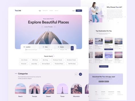 Tour.ink - Landing Page Travel by Ramadhani for Pickolabs on Dribbble Analytics Design, Travel Website Design, Design Sites, Directory Design, App Interface Design, Ui Design Website, Tourism Website, 카드 디자인, Web Layout Design