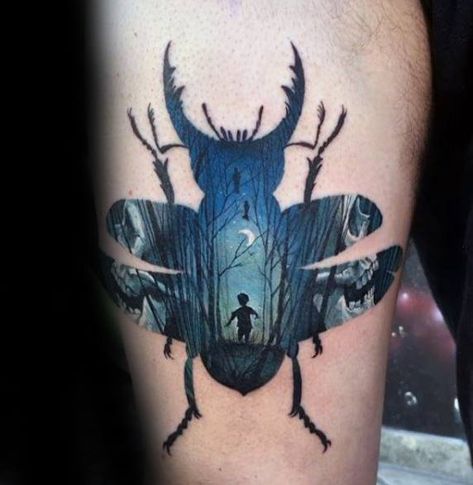 Double Exposure Mens Tattoo Ideas Spiral Tattoos, Beetle Tattoo, Irish Tattoos, Kunst Tattoos, Bug Tattoo, Latest Tattoos, Incredible Tattoos, Tatuaje A Color, Most Popular Tattoos