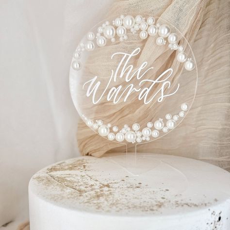 Pearl Acrylic Cake Topper Acrylic Wedding Cake Topper Pearl Cake Topper Bride and Groom Name Cake Topper With Pearls Wedding Cake Top - Etsy Acrylic Wedding Cake Topper, Elegant Wedding Cake Toppers, Pearl Bridal Shower, Engagement Party Cake, Wedding Cake Pearls, Cake Topper Acrylic, Bridal Shower Cake Topper, Pearl Cake, Bridesmaid Hangers