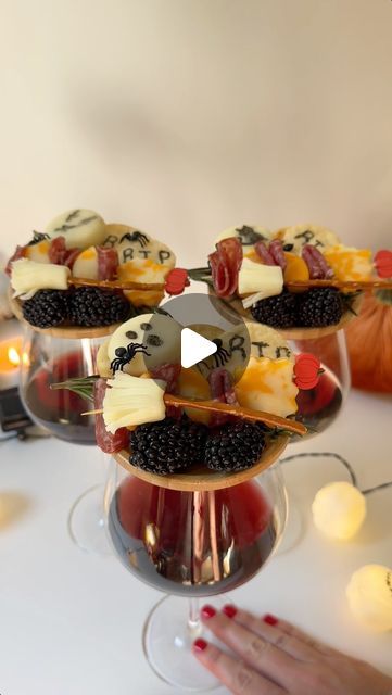 Cocktails (21+ to follow) on Instagram: "Take a bite of this spooky spread! These charcuterie wine toppers are the perfect tool to hold your fang-tastic board🍷🕸️ Link for the charcuterie wine toppers is in our bio, @cocktails and @purewow may earn commission through links in our socials

#wine #cheese #charcuterie #halloween #spooky #fyp" Wine Glass Charcuterie, Spooky Charcuterie, Wine Toppers, Topper Halloween, Happy Halloweenie, Wine Cheese, Holiday Food, Halloween Spooky, Fall Halloween