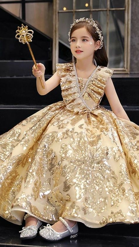 Gold Flower Girl Dress, Gold Flower Girl, Gold Flower, Flower Girl Dress, Gold Flowers, Girl Dress, Dresses Long, Long Dress, Formal Dresses Long