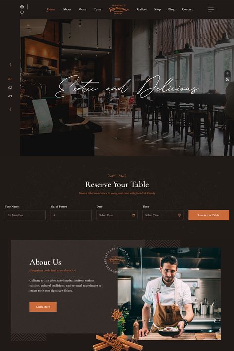 Hungrybuzz is WordPress Theme for Restaurant, Cafe, Seafood, Bakery, Bar, Catering, Food business and for personal Chef portfolio website. It is designed with Unique and clean & modern Look. Restaurant Ux Design, Catering Website Design Inspiration, Restaurants Website Design, Italian Restaurant Website, Chef Website Design, Catering Website Design, Chef Portfolio, Restaurant Website Design Inspiration, Bar Website Design