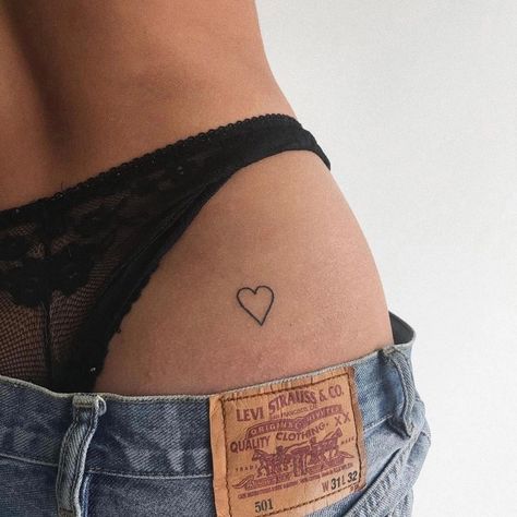 Tattoos On Butts For Women, Heart On Buttcheek Tattoo, Mini Hip Tattoos, Heart Tattoo On Bum Cheek, Small Tattoos On Bum Cheek, But Tattoos, Buttcheek Tattoo, Bum Tattoo, Hidden Tattoos