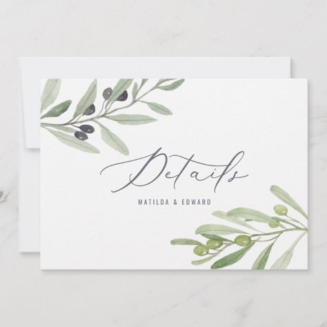 Olive Branch Art, Watercolor Business Cards, Logo Design Tutorial, Olive Branches, Foliage Wedding, Wedding Details Card, Minimal Wedding, Bullet Journal Lettering Ideas, Olive Branch