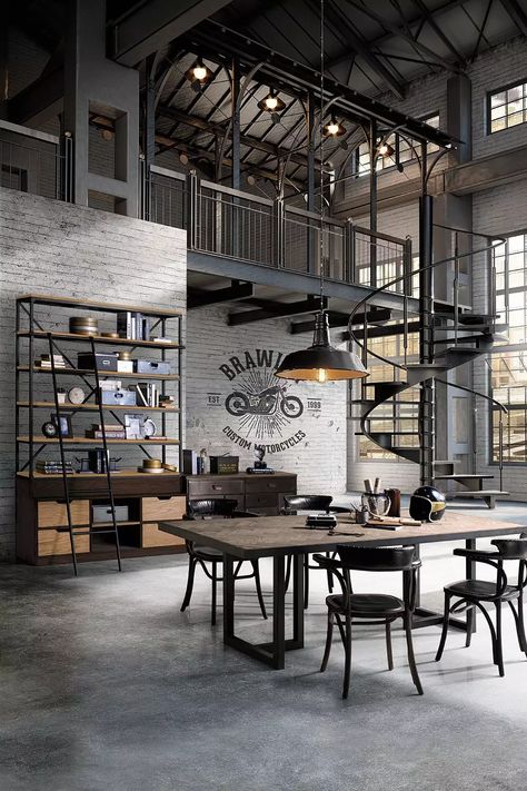 20 Best Ways To Create an Open Floor Plan - Foyr Neo Industrial Loft Design, Exposed Ceilings, Industrial Home Design, Interior Design Per La Casa, Loft Interior Design, Industrial Interior Design, Loft Interiors, Vintage Industrial Furniture, Industrial Interiors