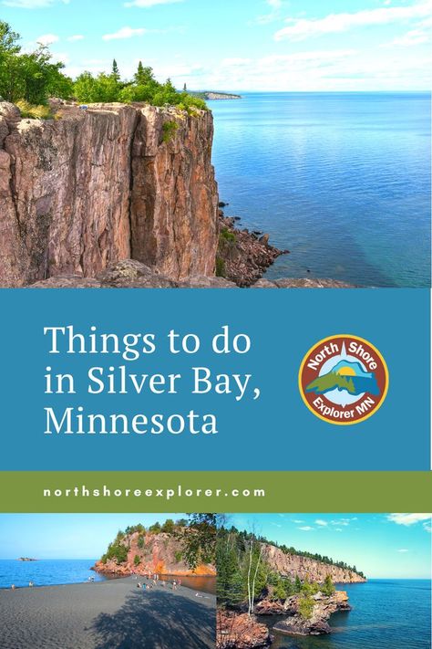 Discover Things to Do in Silver Bay, Minnesota. The picture shows Palisade Head, a tall cliff over Lake Superior, a black sand beach, and more cliffs going into Lake Superior. Silver Bay Minnesota, Black Beach Silver Bay Mn, Leech Lake Minnesota, North Shore Mn, Tettegouche State Park, North Shore Minnesota, Minnesota Summer, Gooseberry Falls, Minnesota Life