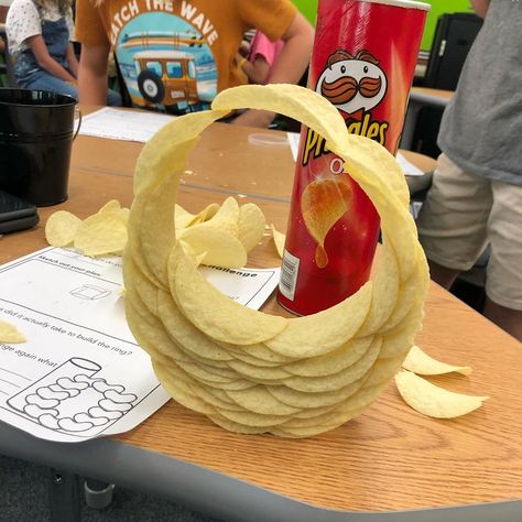 When you tell your kiddos they’re going to build a ring of @pringlesus A.K.A., “The Pringle’s Challenge,” and they tell you it’s… 6th Grade Teacher, Stem Challenge, Teacher Teaching, Stem Challenges, Physical Science, Party Signs, 6th Grade, First Day, Steam