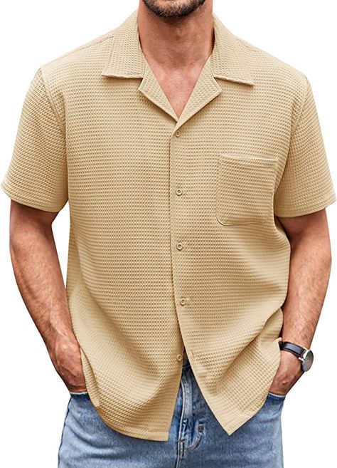 Beige Sky, Suit Collar, Waffle Shirt, Short Sleeve Pattern, Loose Shirts, Color Shorts, Mens Activewear, Casual Shirt, Active Wear For Women