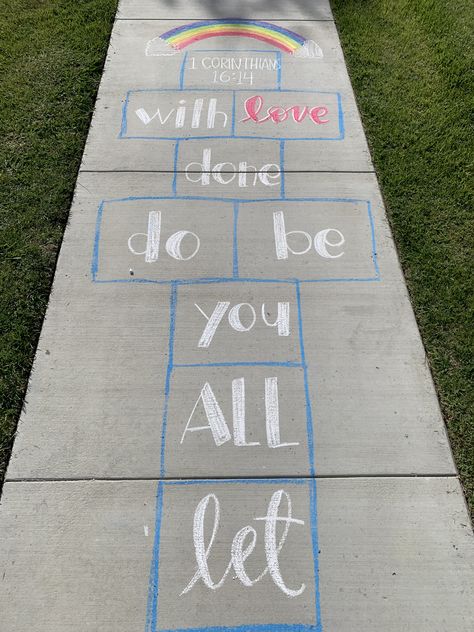 Chalk Art Quotes, Chalk Activities, Fun Chalk Art, Christian Activities, Chalk Design, Sidewalk Chalk Art, Sidewalk Art, Chalk It Up, Chalk Drawings