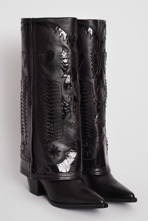 SHOES | FILLES A PAPA Cowboy Boots Black, Style Parisienne, Black Cowboy Boots, Dr Shoes, Looks Country, Black Cowboy, Black Heel Boots, New Rock, Block Heel Boots