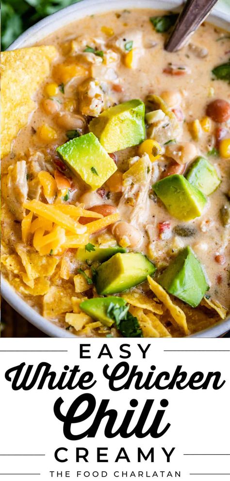 Stove Top White Chicken Chili Recipe, Simple Chicken Chili Recipe, East White Chicken Chili Recipe, White Chicken Chili Cooking Classy, Taco White Chicken Chili, We White Chicken Chili, Easy Chicken Chili Recipe Stovetop, Easy Creamy White Chicken Chili, White Chicken Chili With Garbanzo Beans