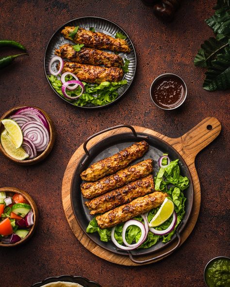 Experience the best kebab time of your life! Hand made and prepared on a charcoal flame grill, every piece is individually skewered and cooked to bring out its authentic flavour!! The best part, our Chicken Seekh Kebabs are fully cooked and pack a kick that’s sure to leave you coming back for more! #alsafafoods #halal #halalfood #iftar #iftarideas #ramadan #ramadan2023 #kebab #kabob #kebob #seekhkebab #seekhkebob #chickenkebab Chicken Kabab Food Photography, Kebab Photography Food Styling, Grilled Food Photography, Kebab Platter Photography, Kababjees Restaurant Snaps, Kebabs Photography, Seekh Kebab Photography, Kebab Food Photography, Kabab Food Photography