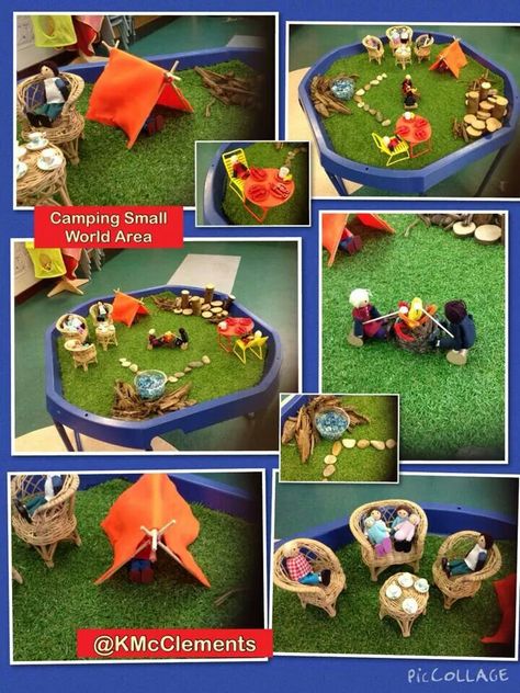 Camping small world Camping Preschool, Tuff Tray Ideas Toddlers, Childcare Ideas, Camping With Toddlers, Tuff Spot, Father's Day Activities, Eyfs Activities, Tuff Tray, Sensory Table