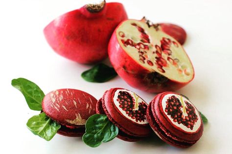 Pomegranate Macarons, Fall Is Here, Original Work, Pomegranate, Macarons, Red Gold, Watermelon, Seeds, Hand Painted