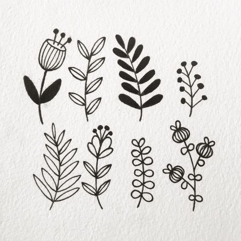 Decorative Flowers Drawing, Simple Doodle Flowers, Easy Draw Flowers Simple, Painted Pots Simple, Simple Foliage Drawing, Greenery Drawing Simple, How To Draw Plants Easy, Floral Drawings Simple, Flower Pattern Drawing Simple