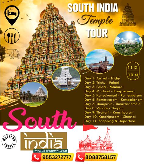 South India Temple Tour ... Travel India Beautiful Places, South India Tour, Bali Shopping, Travel Destinations In India, Travel Life Hacks, Kanyakumari, Holiday Travel Destinations, Top Places To Travel, Travel India