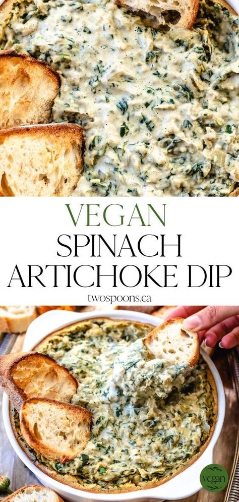 Hot Spinach Artichoke Dip, Vegan Spinach Artichoke Dip, Vegan Apps, Vegan Appetizers Recipes, Spinach Artichoke Dip Recipe, Vegan Spinach, Artichoke Dip Recipe, Amazing Appetizers, Spinach Artichoke Dip