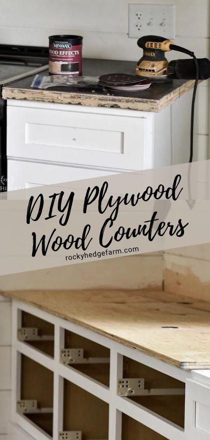 How to make DIY plywood countertops for the kitchen. Diy Wood Countertops Kitchen, Plywood Countertops, Diy Wooden Kitchen, Diy Wood Counters, Kitchen Counter Diy, Wooden Kitchen Island, Wooden Countertops Kitchen, Plywood Countertop, Farmhouse Kitchen Countertops