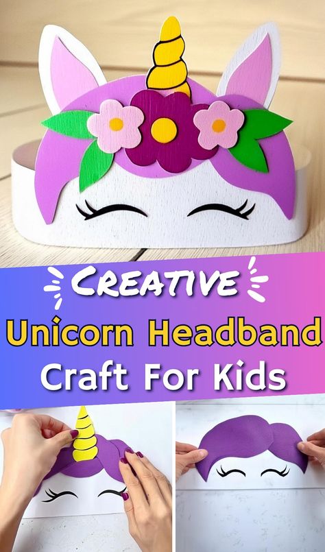 Unicorn Headband Craft Idea Using Colored Paper Diy Unicorn Headband Easy, Unicorn Headband Craft, Unicorn Headband Diy, Carnival Crafts, Headband Crafts, Unicorn Printables, Kids Headbands, Art Camp, Unicorn Headband