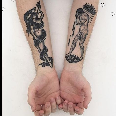 50+ Amazing Adam and Eve Tattoo Designs and Ideas | Body Art Guru Adam And Eve Tattoo, Eve Tattoo, Sin Tattoo, Instagram Tattoos, Apple Tattoo, Bible Tattoos, Fruit Tattoo, Serpent Tattoo, Devil Tattoo