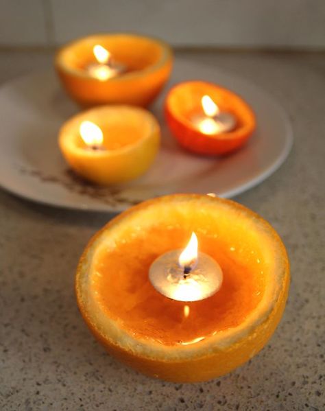 22 Best DIY Candles You Can Make And Sell - Craftsonfire Orange Peel Candle, Orange Peels Uses, 15 Candles, Thanksgiving Candles, Candle Fire, Citrus Candle, Seashell Candles, Unique Candle Holders, Orange Candle