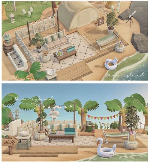 Animal Crossing Entrance Ideas Tropical, Beach Restaurant Animal Crossing, Home Acnh Exterior, Animal Crossing Resort Ideas, Acnh Hhp Beach House, Acnh Welcome Center, Animal Crossing Beach Campsite, Beach Club Animal Crossing, Acnh Seaside Cafe