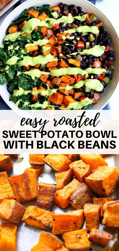 Sweet Potato Black Bean Breakfast, Sweet Potato Kale Power Bowl, Sweet Potatoes And Kale Recipes, Paleo Recipes Sweet Potato, Kale And Black Beans, Vegan Dinner Potato Recipes, Mediterranean Recipes Sweet Potatoes, Sweet Potato Black Bean Kale, Sweet Potato Bean Bowl