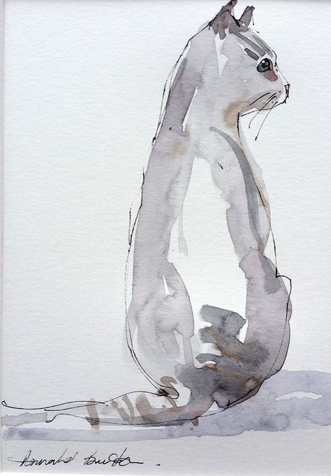 little grey cat Pen And Ink Drawings With Watercolor, Grey Cat Drawing, Grey Cat Illustration, Gray And White Cat Drawing, Gray Cat Watercolor, Grey Tabby Cat Art, Grey Cat Watercolor, Grey Cat Painting Acrylic, Grey And White Cat