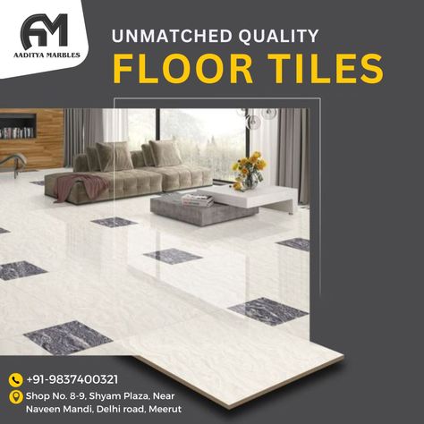 "Transform your space with the elegance of Aaditya Marbles' floor tiles! ✨🛋️ Unmatched quality, timeless beauty. 🌟 Double tap if you love luxurious flooring! . . Contact Us at : 098374 00321 . Visit our showroom: Shop No. 8-9, Shyam Plaza, Near Naveen Mandi, Delhi road, Meerut . . #AadityaMarbles #FloorTiles #LuxuryLiving #HomeDecor #InteriorDesign #ElegantInteriors #TimelessBeauty #QualityTiles #LuxuryFlooring #MarbleTiles #luxuryliving #marble #marbledesign #interiordesign #homedecor Tiles Creative Ads, Marble Interior Design, Bedroom Tile, Furniture Graphic, Johnson Tiles, Digital Advertising Design, Instagram Design Creative, Luxury Flooring, Creative Advertising Design