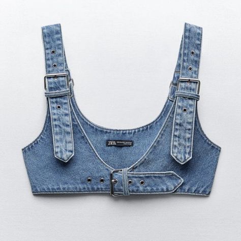 Zara Tops | Nwt Special Edition Denim Harness Belt, L-Xl | Color: Blue | Size: L-Xl Denim Patchwork Fabric, Denim Waist Belt, Diy Denim Top, Denim Harness, All Denim Outfit, All Blue Outfit, Blue Denim Top, Ropa Upcycling, Belt Shirt