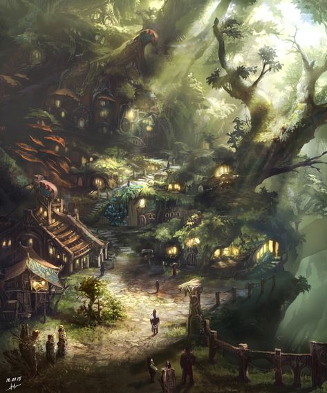 Forest Village, Fantasy Village, Forest City, Location Inspiration, My Fantasy World, Fantasy Forest, Fantasy City, Fantasy Setting, Fantasy Places