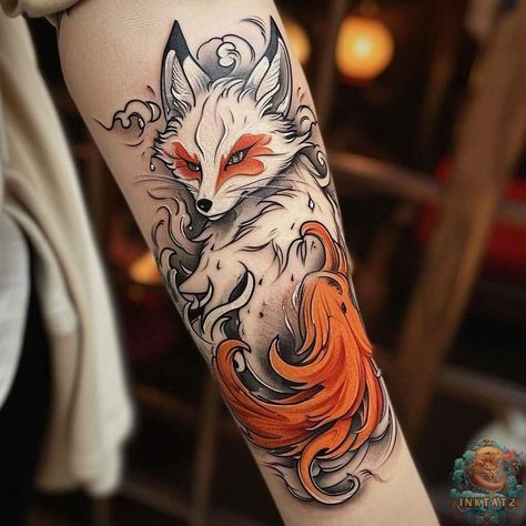 . #kitsunetattoo #foxtattoo . #Japanese_Fox_Tattoo #Fox_In_Japanese #Kitsune_Tattoo #Sean_Flynn Bb Tattoo, Fox In Japanese, Kitsune Tattoo, Simple Tattoo Ideas, Sean Flynn, Fox Tattoo Design, Supernatural Powers, Flame Tattoos, Japanese Mythology