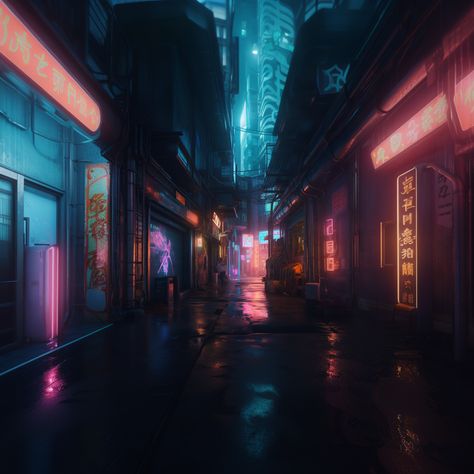 Anime Alleyway Background Night, Japanese Alleyway Drawing, Neon Alleyway, Alleyway Background, Cyberpunk Alleyway, Japanese Steampunk, Puri Puri, Gfx Resources, Ipad Aesthetic