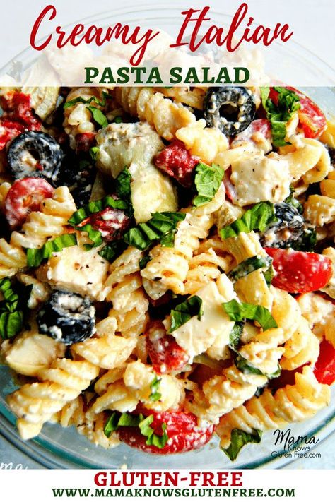 Creamy Italian Pasta, Homemade Creamy Italian Dressing, Creamy Italian Pasta Salad, Pasta Recipes Easy Fast, Creamy Italian Dressing, Gluten Free Pasta Salad, Salad Homemade, Italian Recipes Appetizers, Crockpot Pasta Recipes