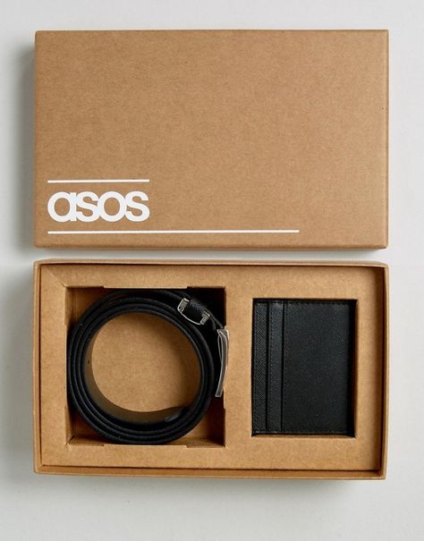 ASOS Leather Belt & Wallet Gift Set With Saffiano Emboss Belt Wallet, Luxury Packaging Design, Everyday Purse, Key Pouch, Box Packaging Design, Handmade Leather Wallet, Luxury Packaging, Wallet Gifts, Leather Bag Women