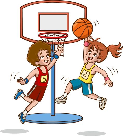 vector illustration of kids playing basketball Sports Related Drawing, Kids Playing Drawing, Playing Basketball Drawing, Kids Playing Illustration, Kids Playing Basketball, Sport For Kids, Activities Illustration, Play Illustration, Sports For Kids