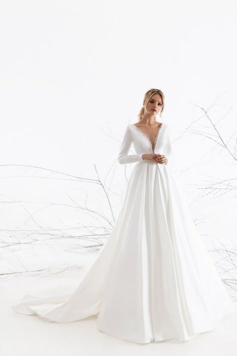 Wedding Dress V Neck, Winter Wedding Dresses, Mikado Wedding Dress, Wedding Dress Preservation, Wedding Dresses A, Wedding Dresses A Line, Dresses A Line, Satin Ball Gown, Buy Wedding Dress