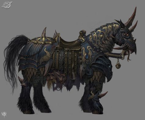 Dnd Warhorse, Armored Horse, Stylized Horse, Warhammer Fantasy Roleplay, Horse Armor, Fantasy Horses, Warhammer Art, Mythical Creatures Art, Fantasy Armor