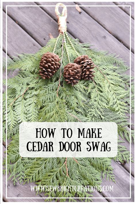 Cedar Decorations, Cedar Swag, Mantel Inspiration, Cedar Branch, Natural Christmas Decorations, Evergreen Swag, Cedar Door, Holiday Swag, Teardrop Swag