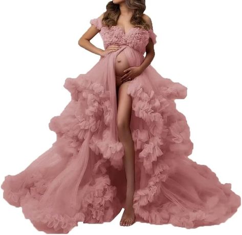 Fuchsia Maternity Dress for Photoshoot Tulle Puffy Ruffles Bridal Lingerie Bathgown Off Shoulder Babyshower Dress at Amazon Women’s Clothing store Maternity Dress For Photoshoot, Dresses For Photoshoot, Dress For Photoshoot, Maternity Photoshoot Outfits, Wedding Scarf, Maternity Photoshoot Poses, Announcement Photos, Baby Announcement Photos, Maternity Dresses For Photoshoot