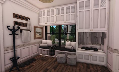 Entry Bloxburg Ideas, Small Office Bloxburg, Bloxburg Sitting Room Ideas, Entryway Idea Bloxburg, Cute Bloxburg Office, Bloxburg Entre Ideas, Bloxburg Grand Entrance, Mudroom Bloxburg Ideas, Foyer Ideas Entryway Bloxburg