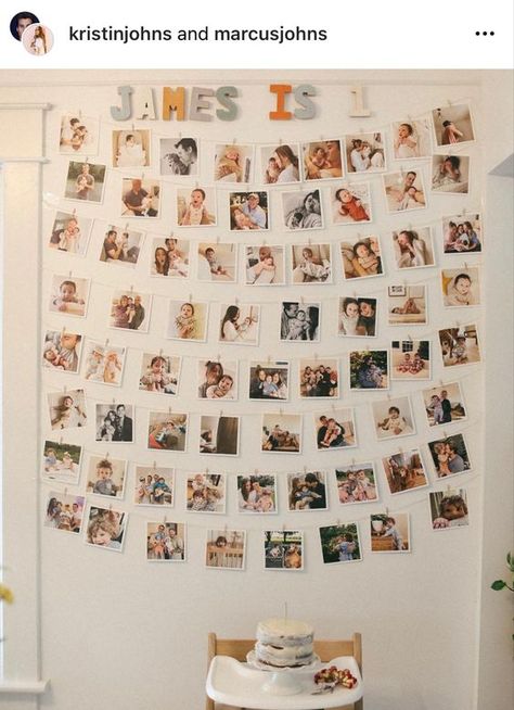 photo wall collage prints idea Hanging Photos For Birthday, Photo Wall Clothespin, Twine Photo Display, Clothespin Picture Display, Memory Lane Photo Display, Photo Display Ideas For Party, Wall Collage Prints, Birthday Photo Displays, Photo Collage Ideas