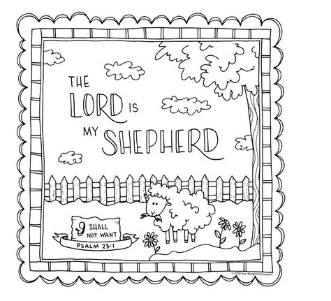 Psalm 23 colouring page to download and print #printable #psalm23 #sheep #colouring Psalm 23 Coloring Page, Psalm 23 Coloring Page Free Printable, The Lord Is My Shepherd Craft, Psalm 23 Craft, Awana Activities, Bible Templates, Psalm 23 Printable, Barnyard Vbs, Bible Verse Crafts