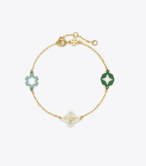 Kira Clover Enamel Bracelet: Women's Designer Bracelets | Tory Burch Tory Burch Bracelet, Clover Bracelet, Tory Burch Kira, Designer Bracelets, Designer Rings, Clover Earrings, Enamel Bracelet, Luck Charms, Pretty Jewellery