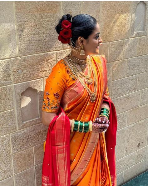 Nauvari Bridal Look, Marathi Saree Traditional, Saree For Maharashtrian Wedding, Maharashtrian Vidhi Look, Wedding Saree Maharashtrian, Wedding Navari Saree, Maharashtrian Bride Saree, Nauvari Bride Look, Engagement Looks For Maharashtrian Bride