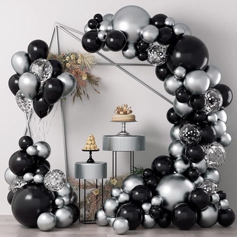 Amazon.com: COKAOBE Black and Silver Balloons Garland Kit, 124pcs Black Metallic Silver Confetti Balloon Arch Kit for Wedding Engagements Birthday Graduation Baby Shower Celebrations Anniversary Party Decorations : Home & Kitchen Black And Silver Balloons, Silver Balloons, Silver Confetti, Celebration Balloons, Anniversary Party Decorations, 30 Birthday, Balloon Chain, Birthday Photo Props, Silver Balloon